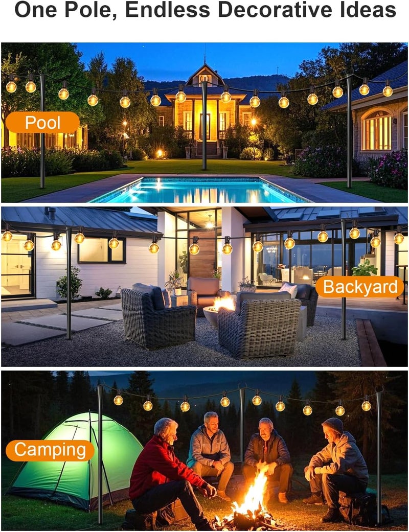 Fussion 2 Pack String Light Poles for Outside, Thickened Metal Lights Hanger Pole Outdoor with Fork, Lighting Hanging Post Accessories for Patio Decor Garden Backyard Yard Front Porch Outside Decorations - Image 2